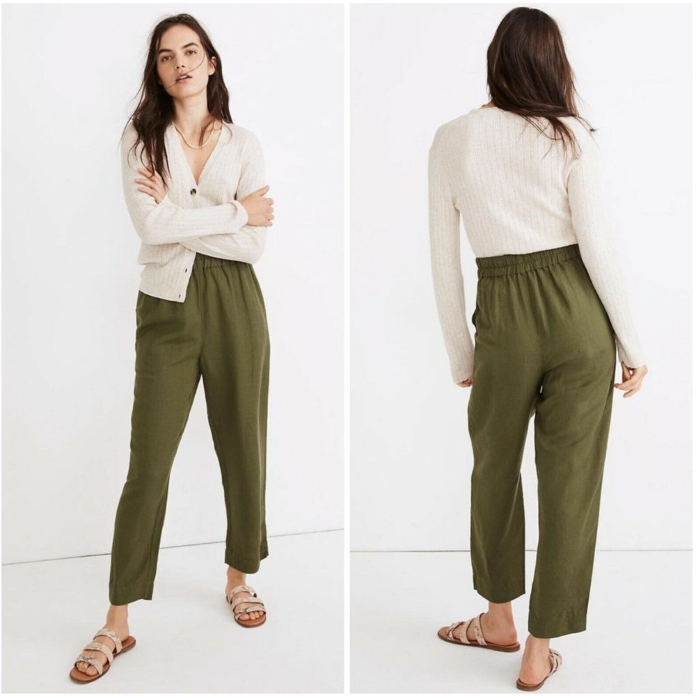 Madewell Huston Linen Blend Pull On Cropped Pants Size Small